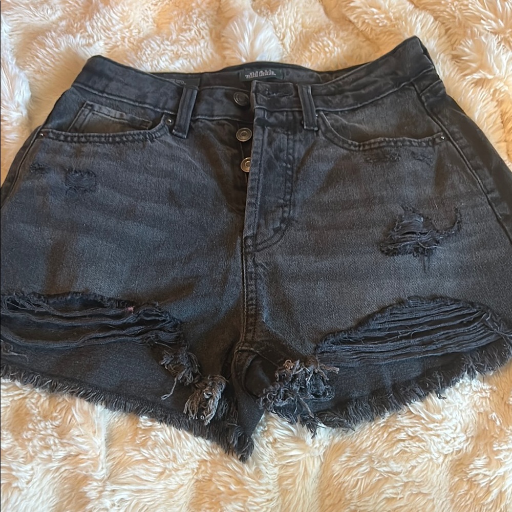 Trendy Black Distressed Denim Shorts